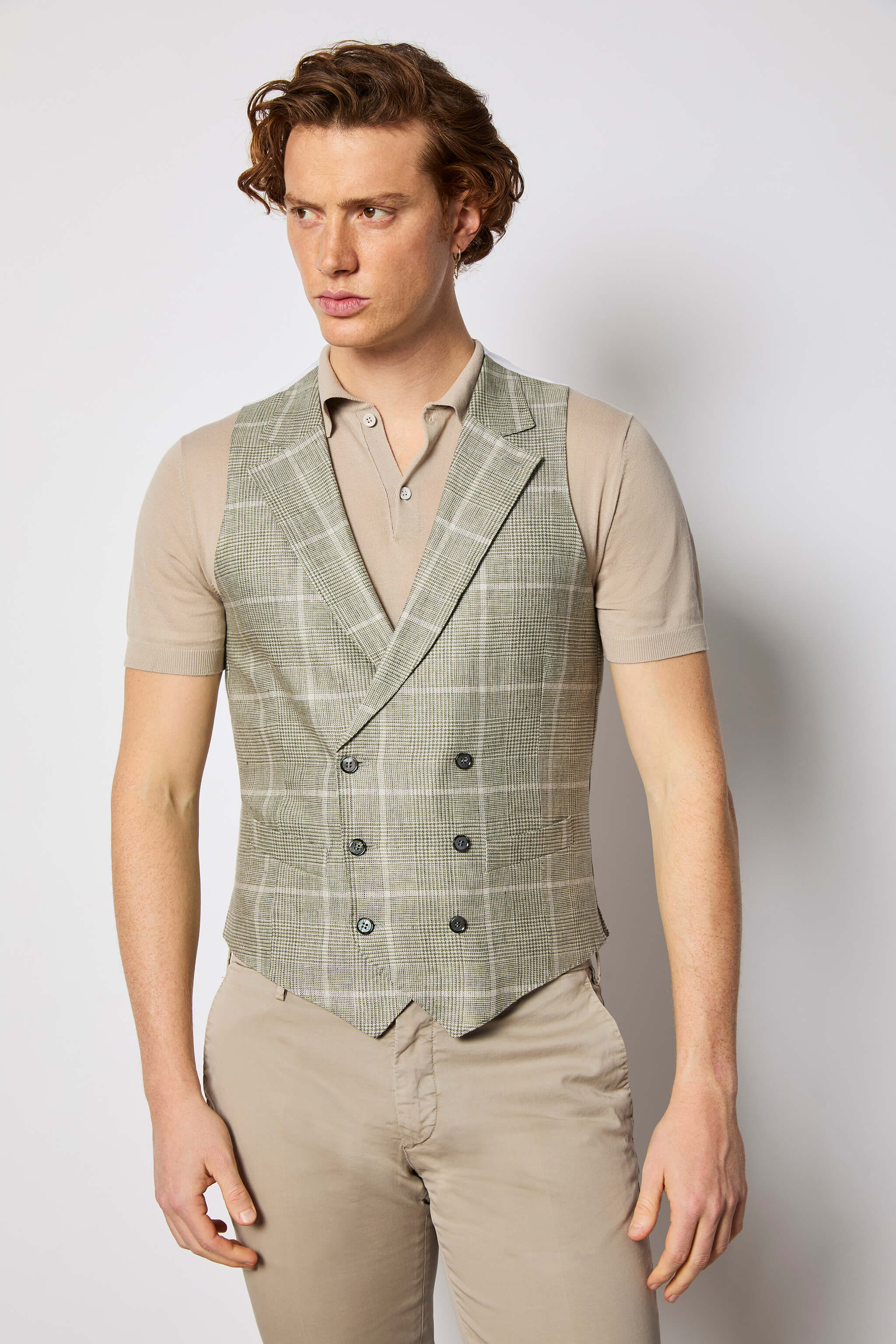 Double-breasted DYLAN vest untreated - green