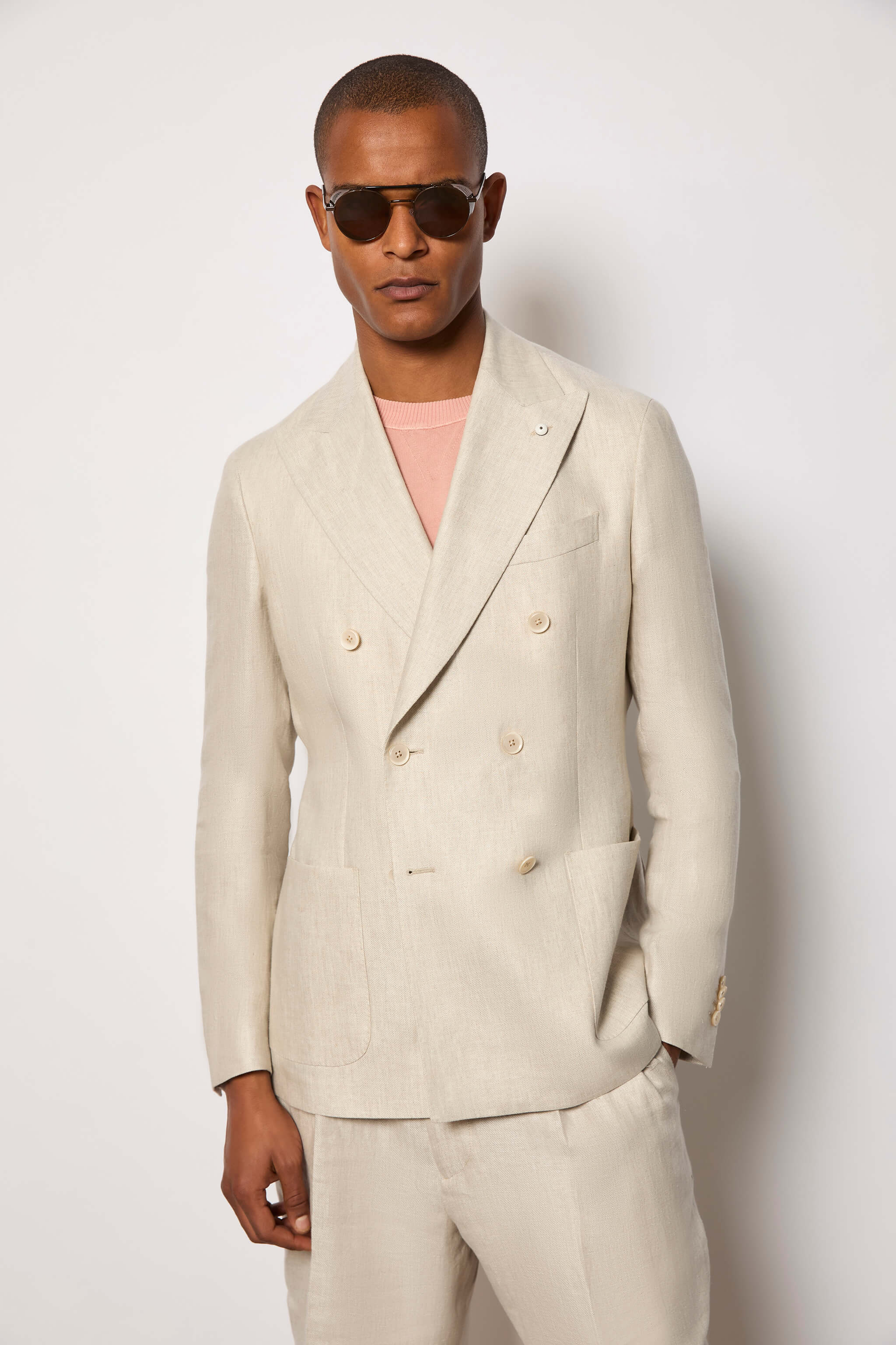 Double-breasted TOM jacket in linen untreated - beige