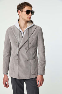 Garment-dyed double-breasted tom jacket in ice gray medium gray