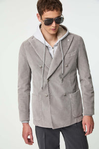 Garment-dyed double-breasted tom jacket in ice gray medium gray