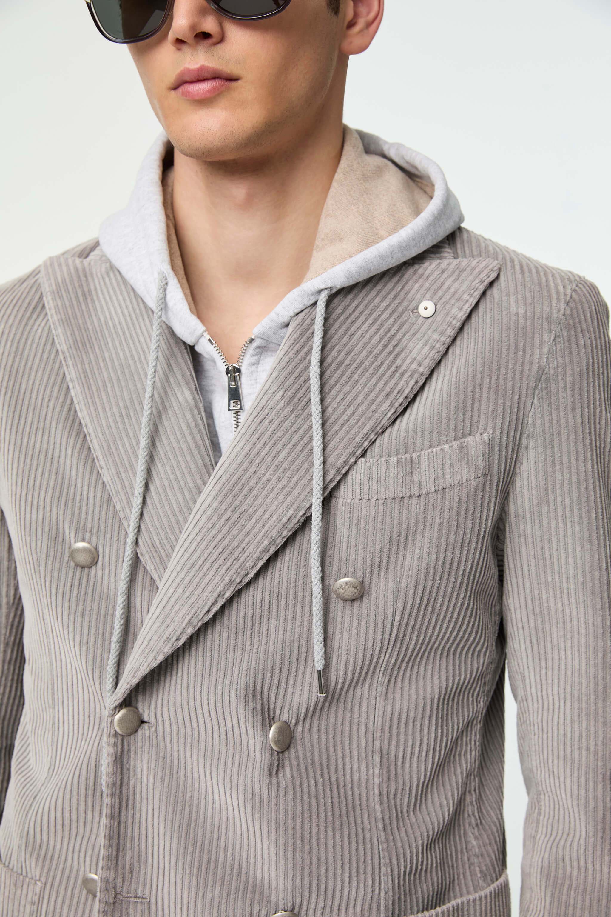 Garment-dyed double-breasted TOM jacket in ice gray