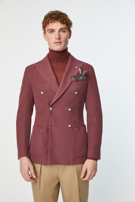 Garment-dyed double-breasted TOM jacket in crushed berry