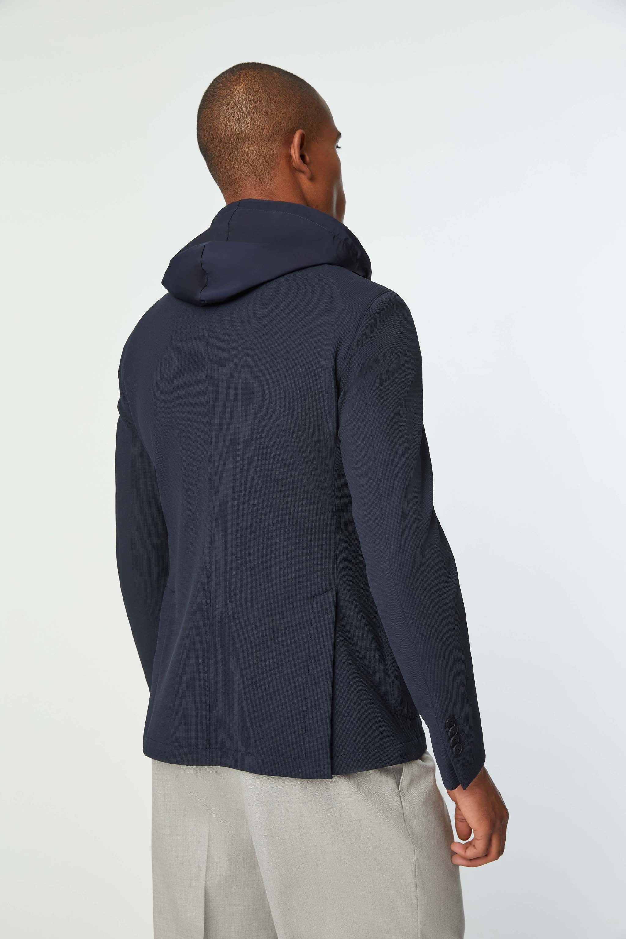 Hooded travel jacket in blue