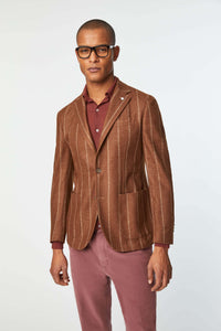 Garment-dyed slim fit jack pinstripe jacket in brown brick