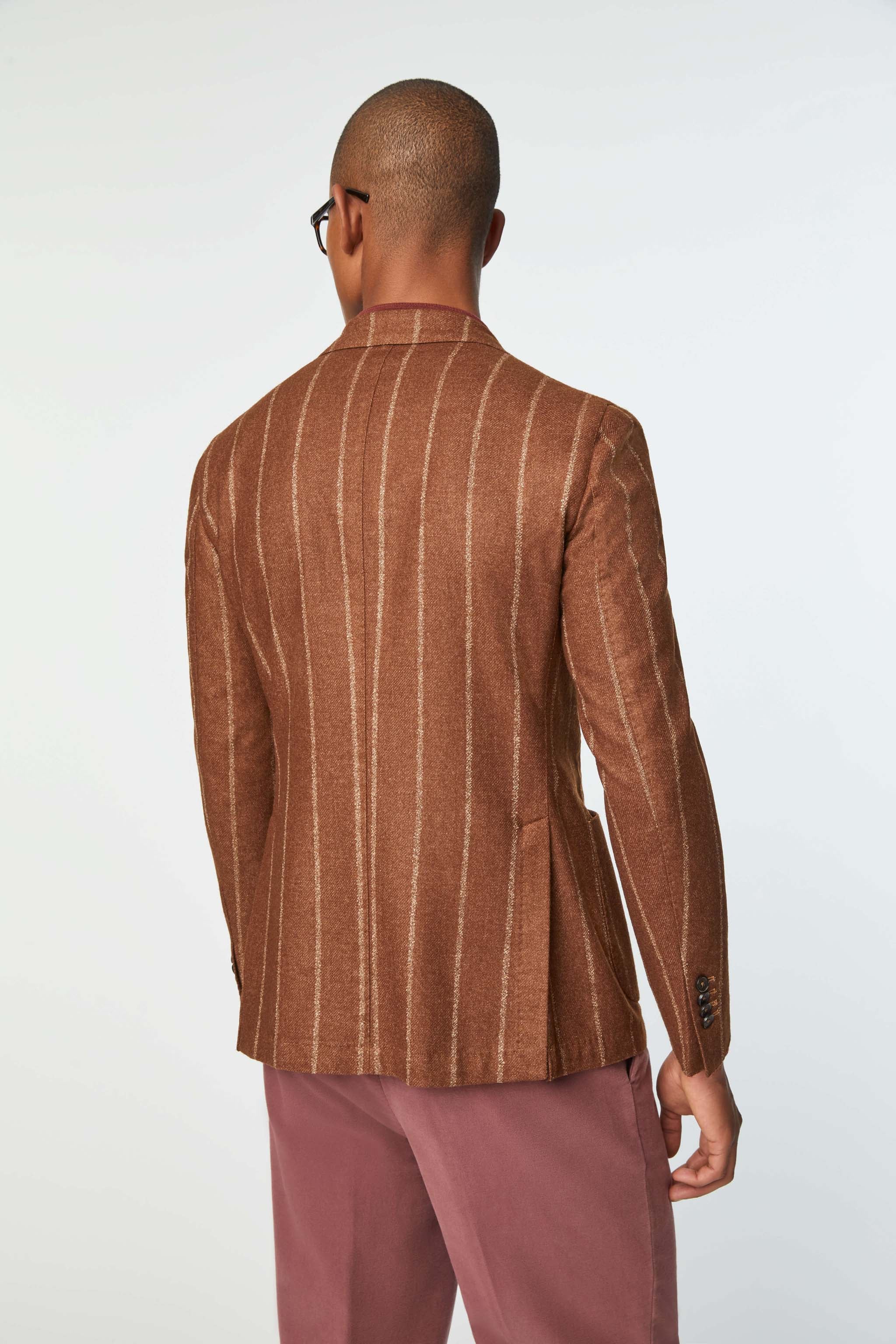 Garment-dyed slim fit JACK pinstripe jacket in brown