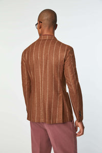 Garment-dyed slim fit jack pinstripe jacket in brown brick