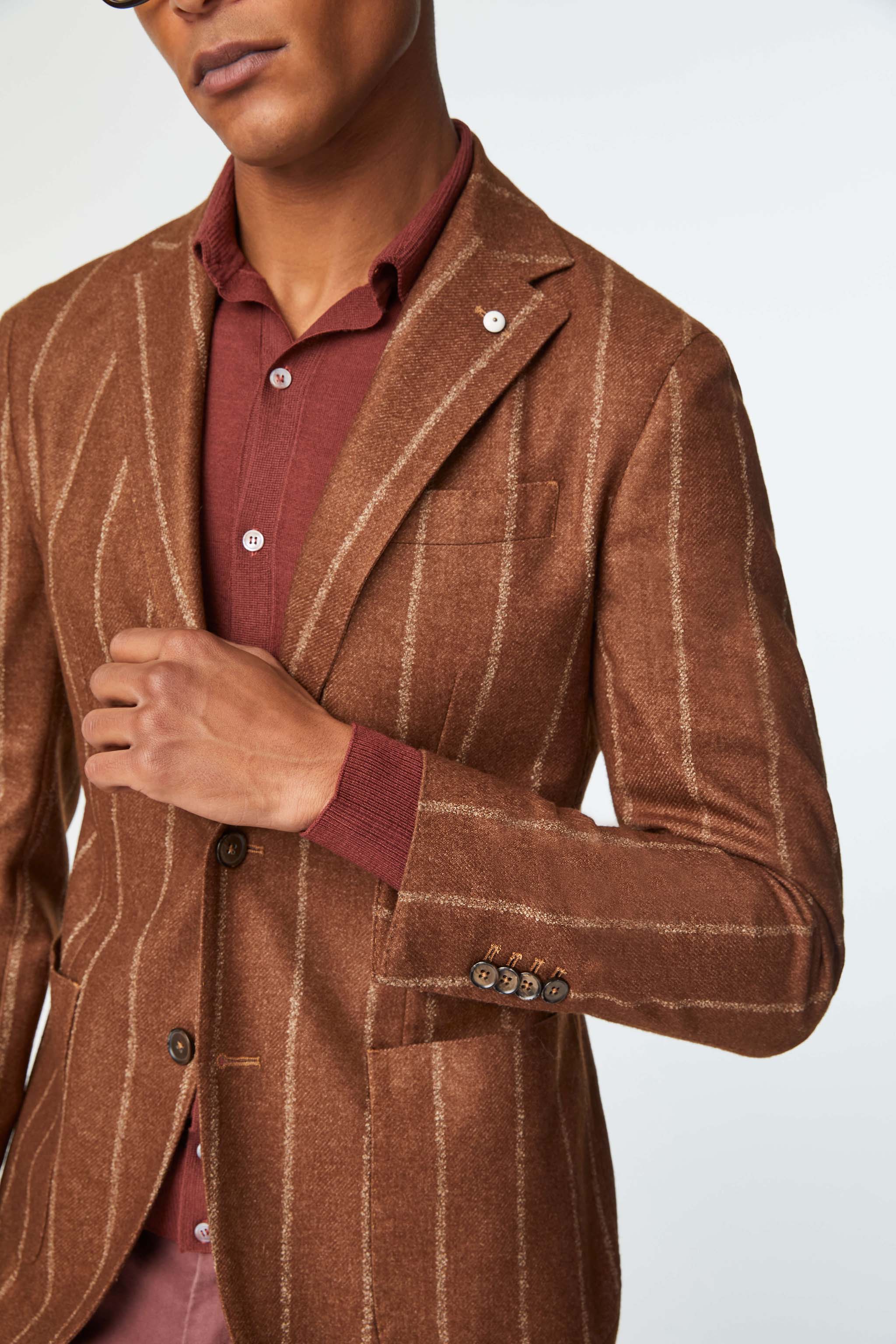 Garment-dyed slim fit JACK pinstripe jacket in brown