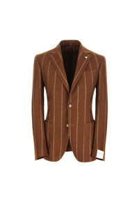 Garment-dyed slim fit jack pinstripe jacket in brown brick