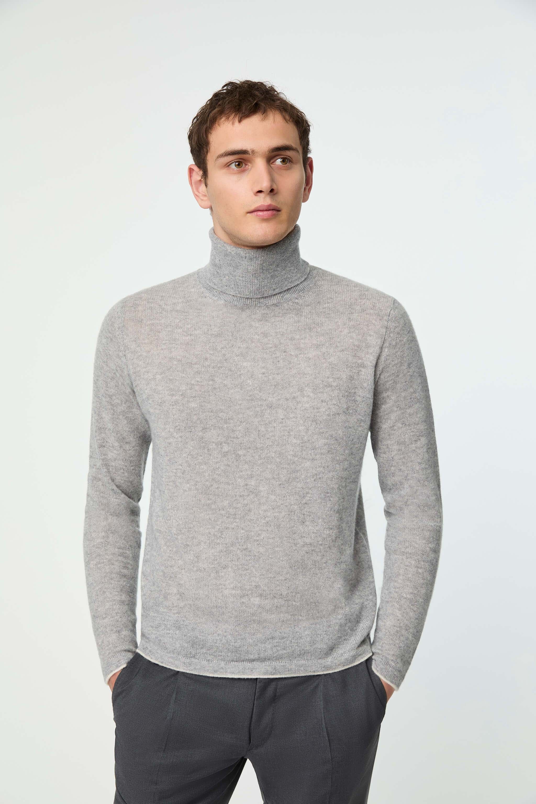 Maglia dolcevita grigio melange in cashmere