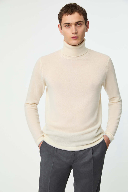 Men's cashmere turtleneck off-white.