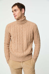 Cable knit turtleneck in beige beige