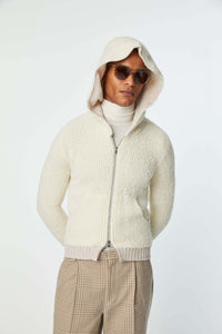 Full-zip knit hoodie off-white earth