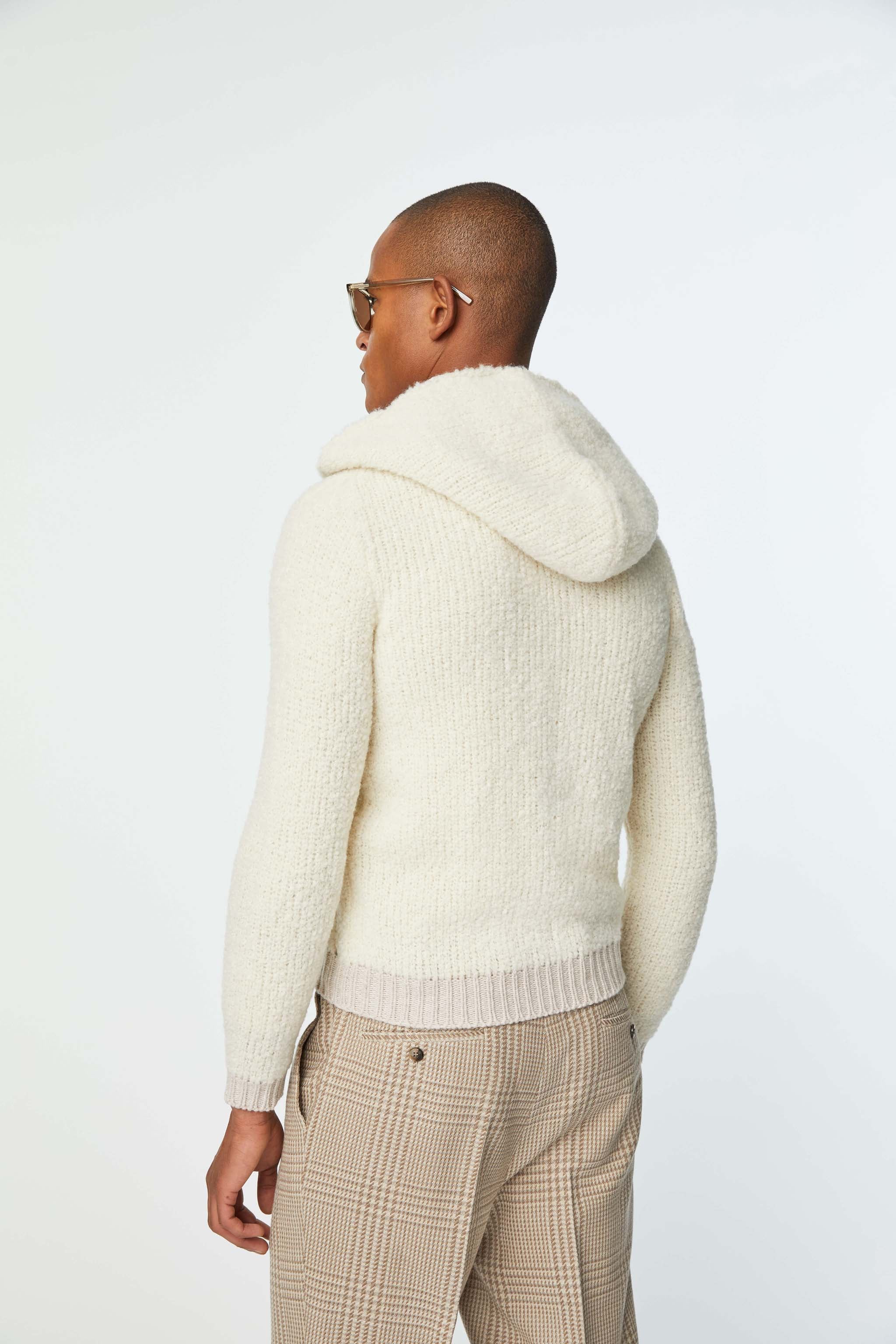 Full-zip knit hoodie off-white