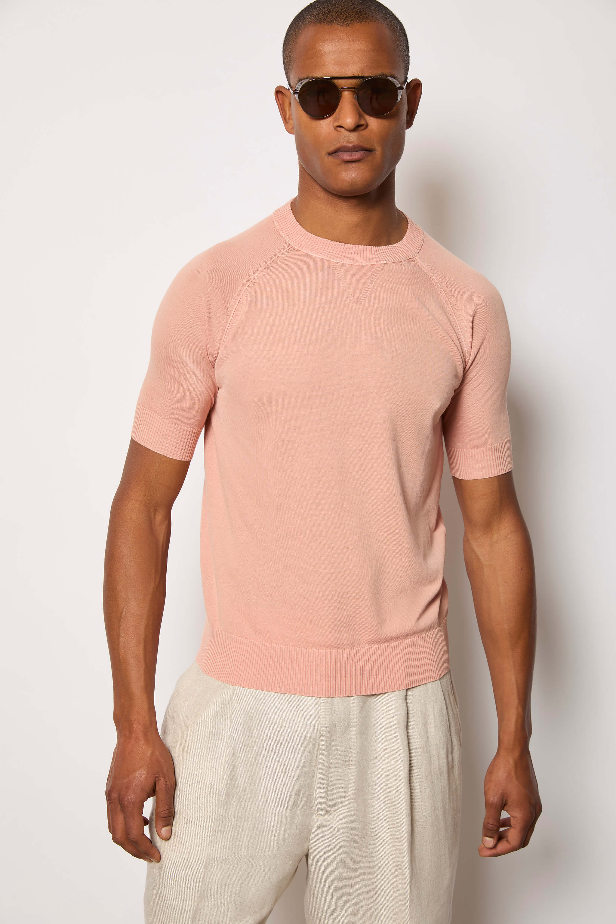 Maglia manica corta in cotone rosa