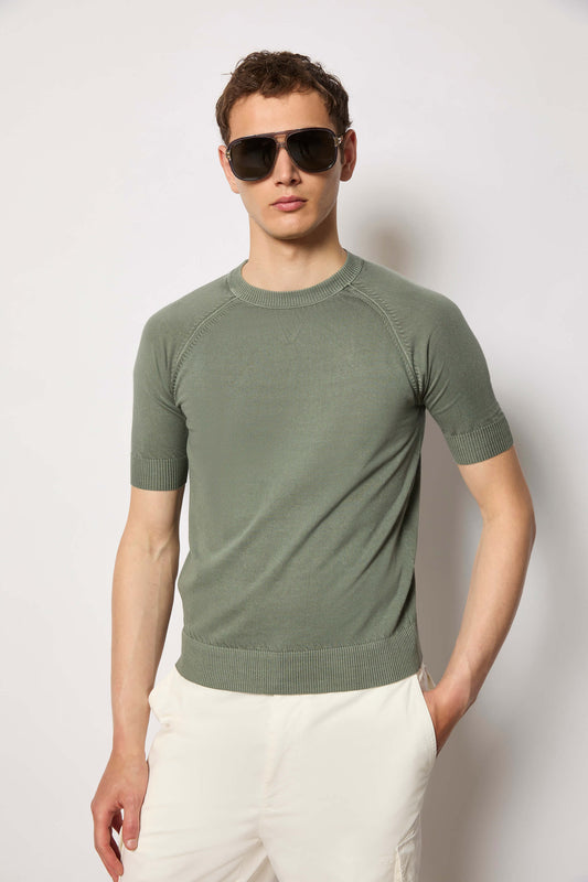 Short-sleeve knit T-shirt - green