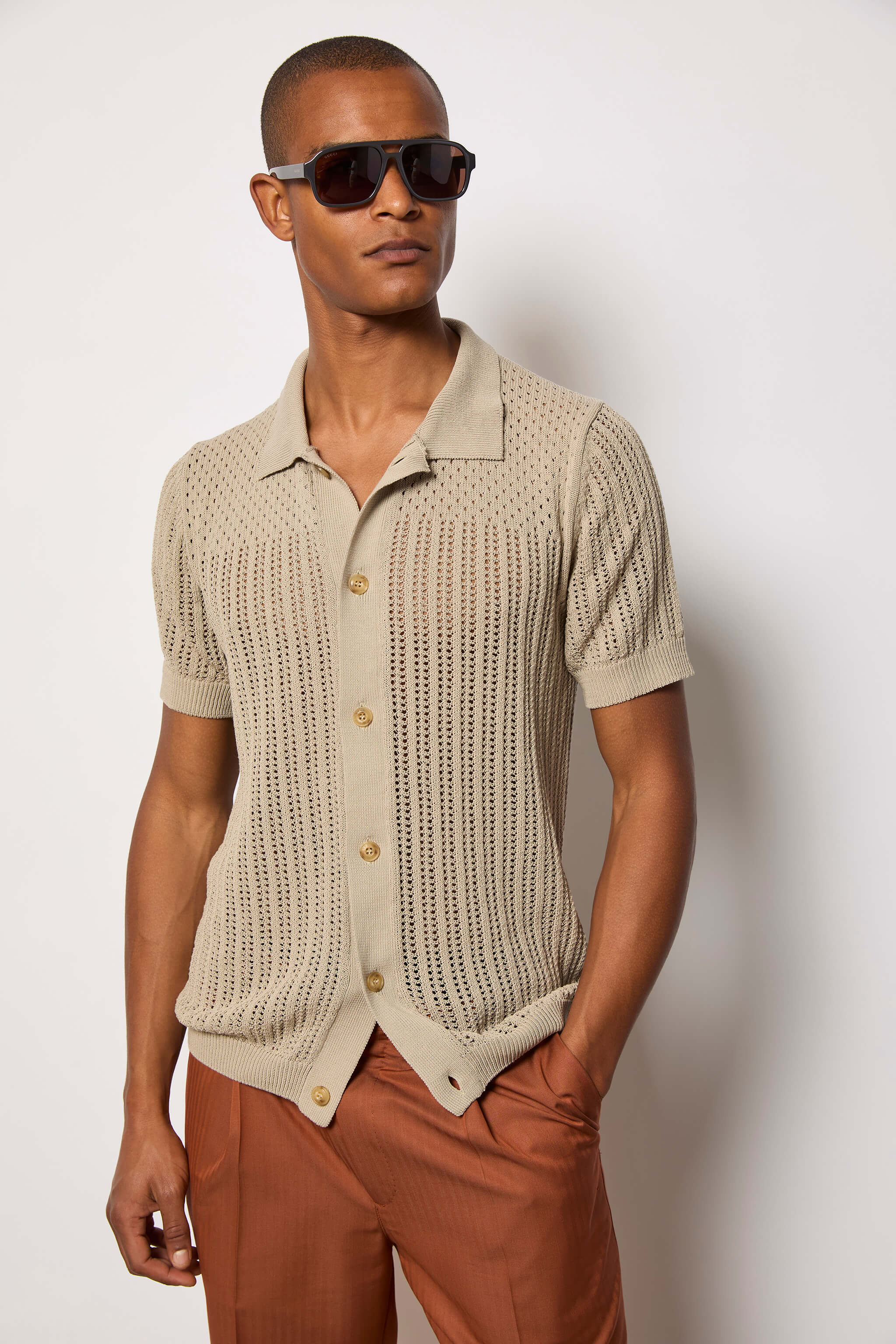 Perforated polo shirt - beige