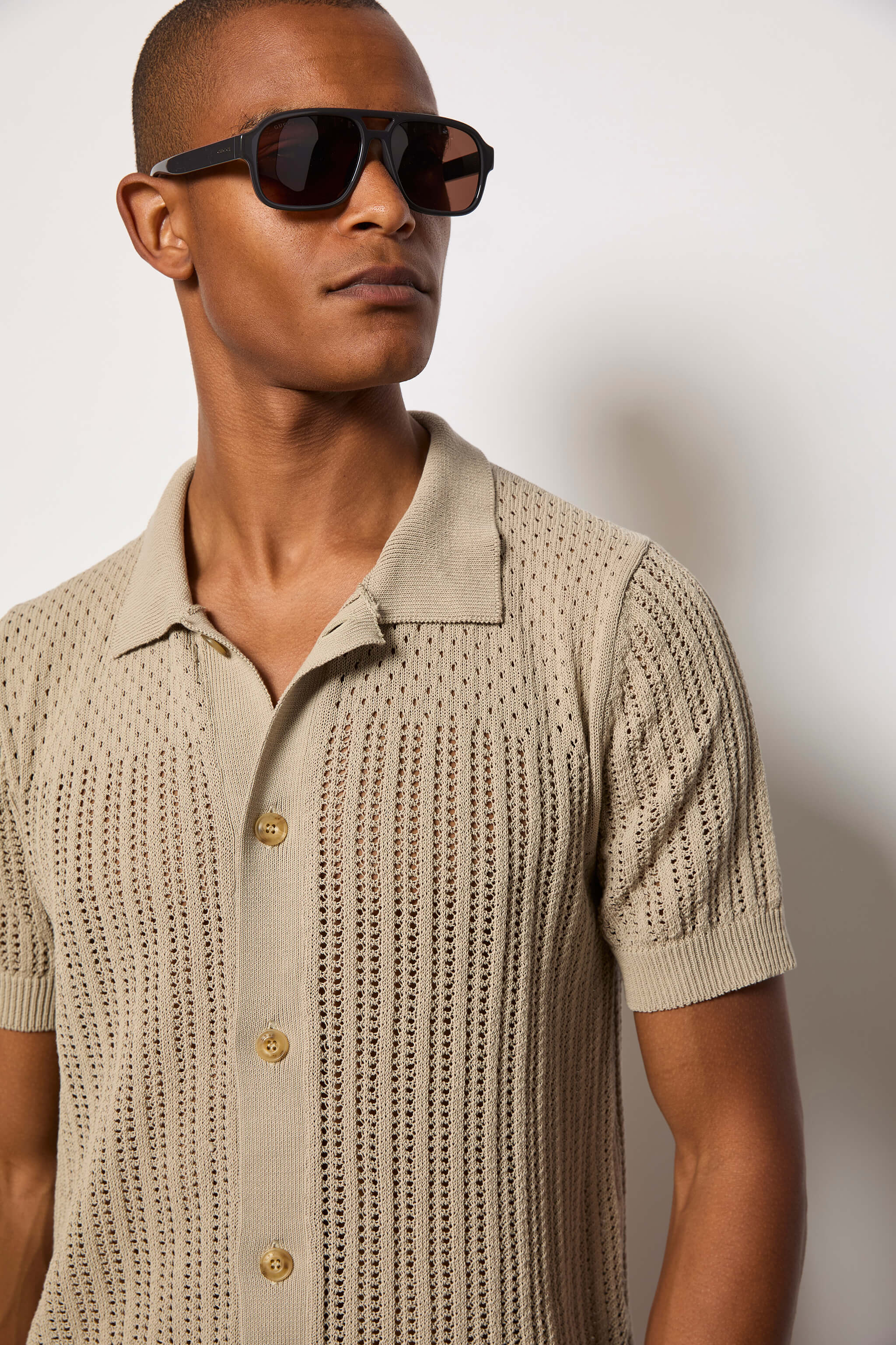 Perforated polo shirt - beige