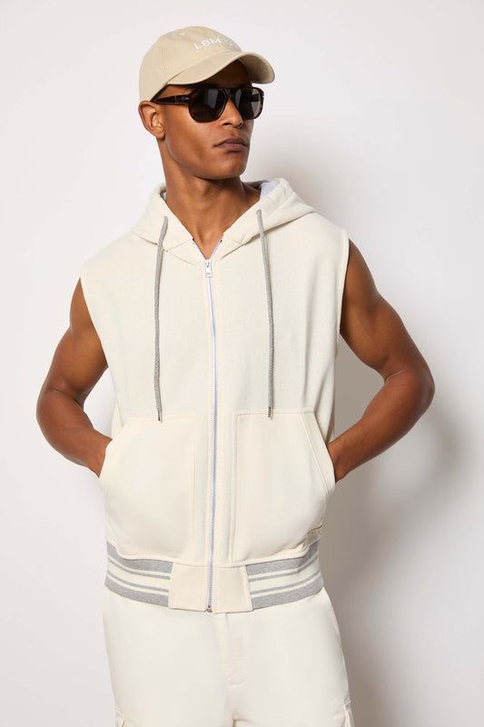 Zip-up sleeveless hoodie - white