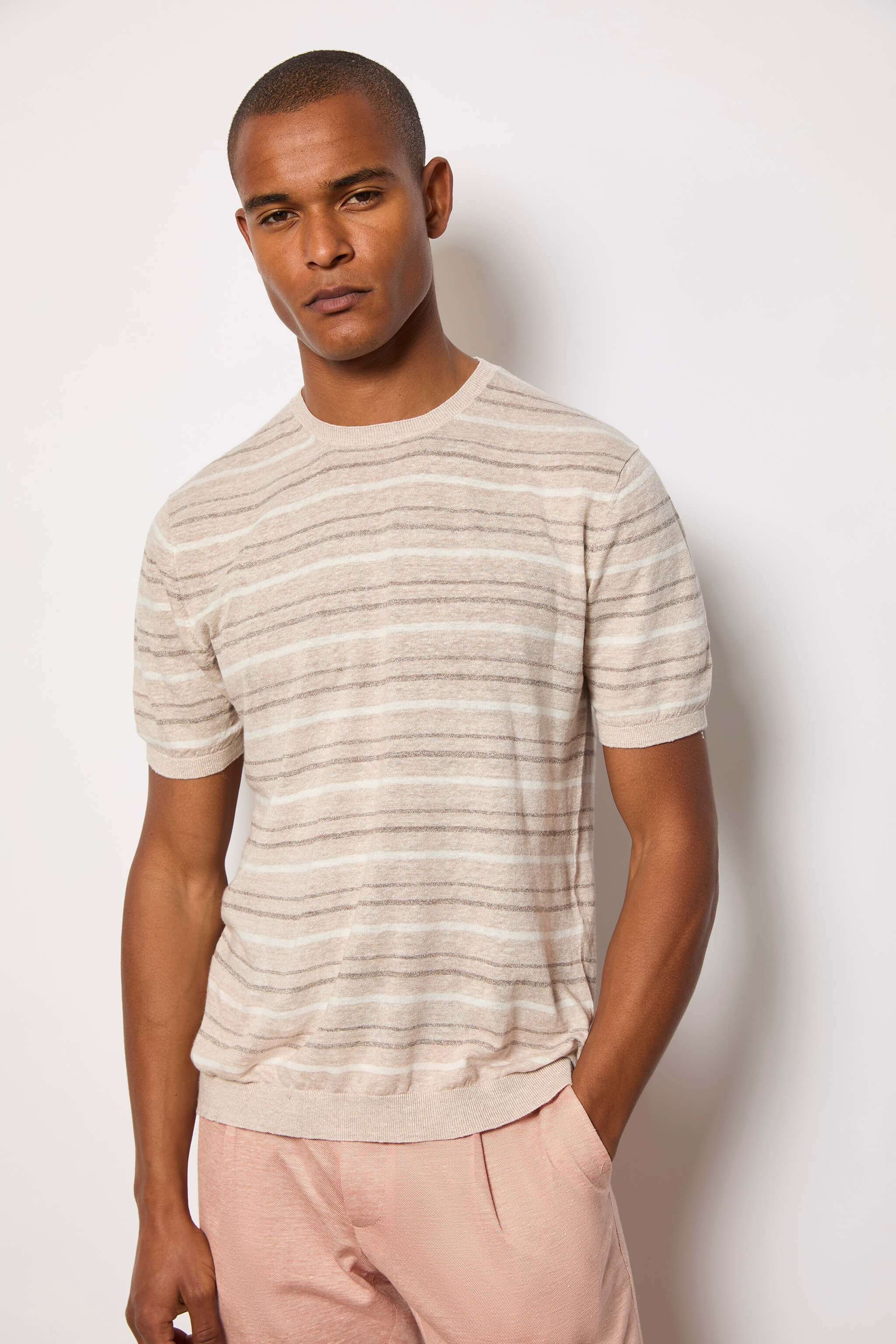 Cotton striped short-sleeve polo shirt