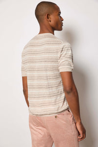 Cotton striped short-sleeve polo shirt beige