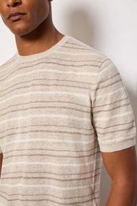 Cotton striped short-sleeve polo shirt beige