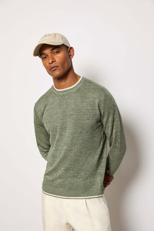 Long-sleeve linen sweater - green