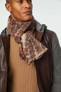 Floral-print wool scarf brick