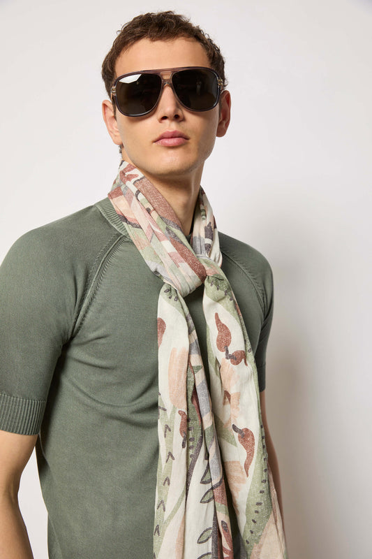 Botanical-print scarf - ivory