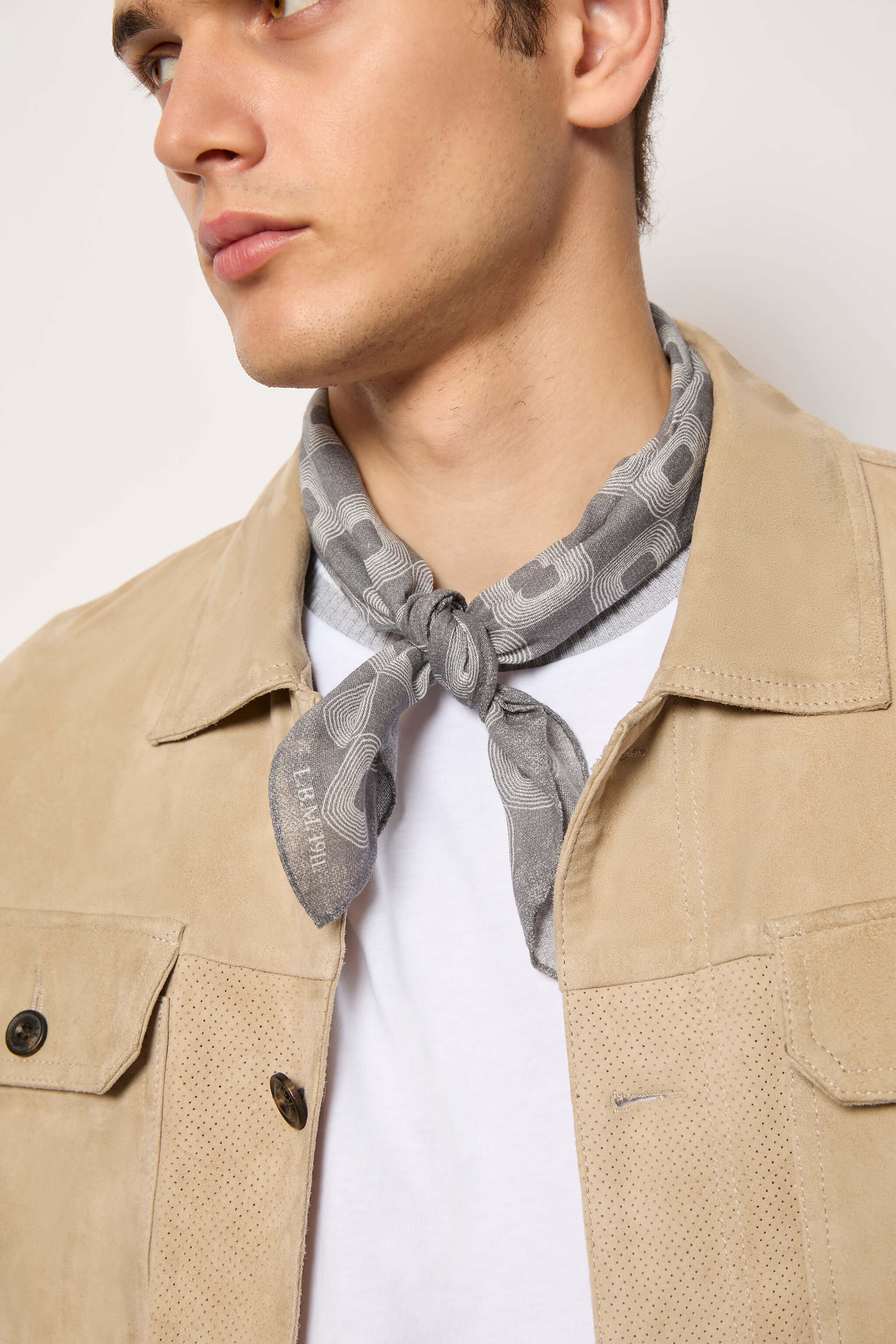 Geometric-print neck scarf - gray