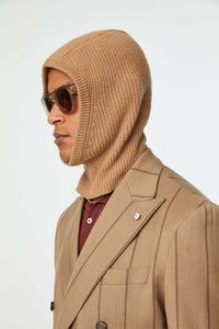 Ribbed balaclava in hazelnut earth