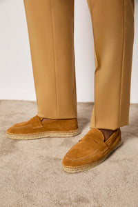 Brown suede loafers yellow