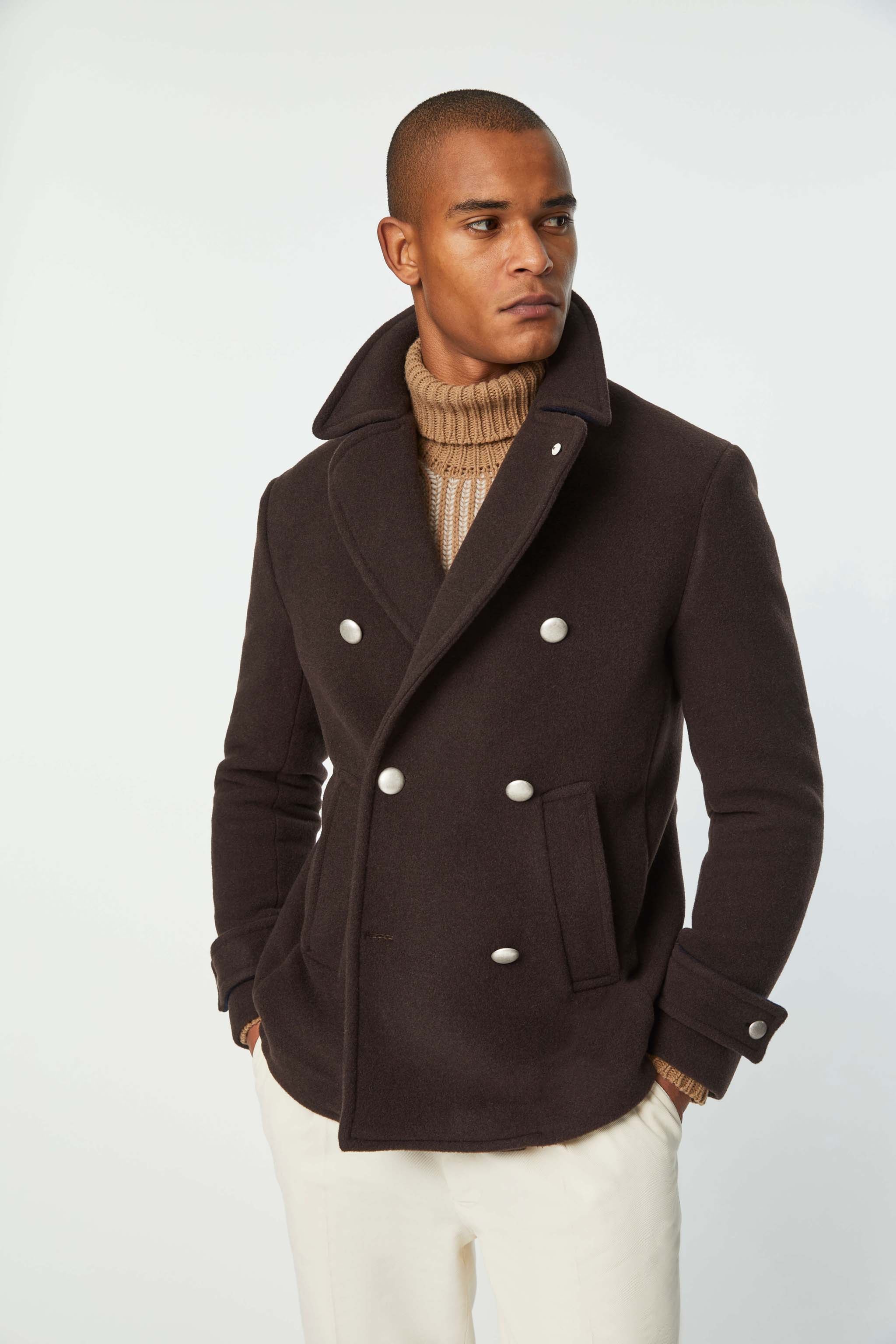 Untreated peacoat in dark brown