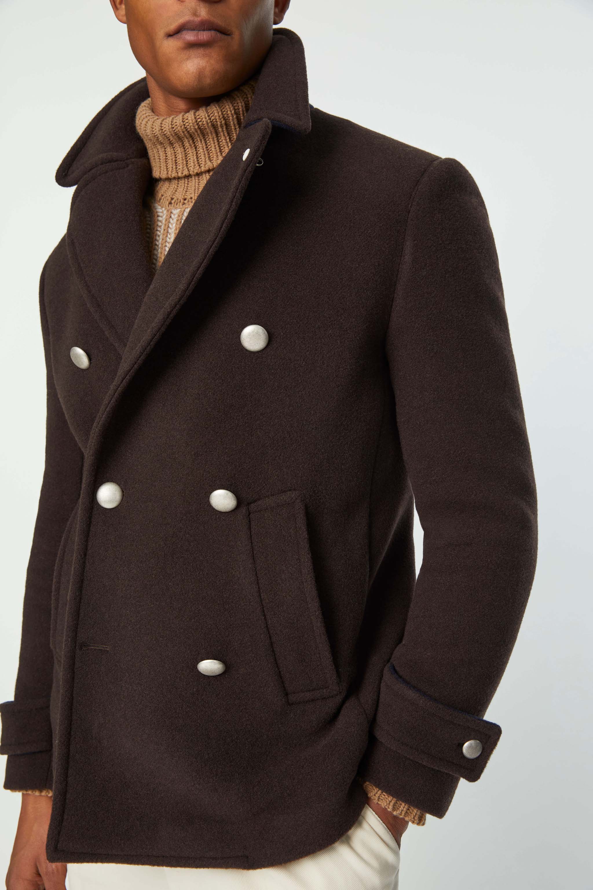 Untreated peacoat in dark brown