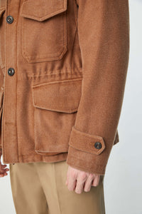 Garment-dyed field jacket in burnt brown brick