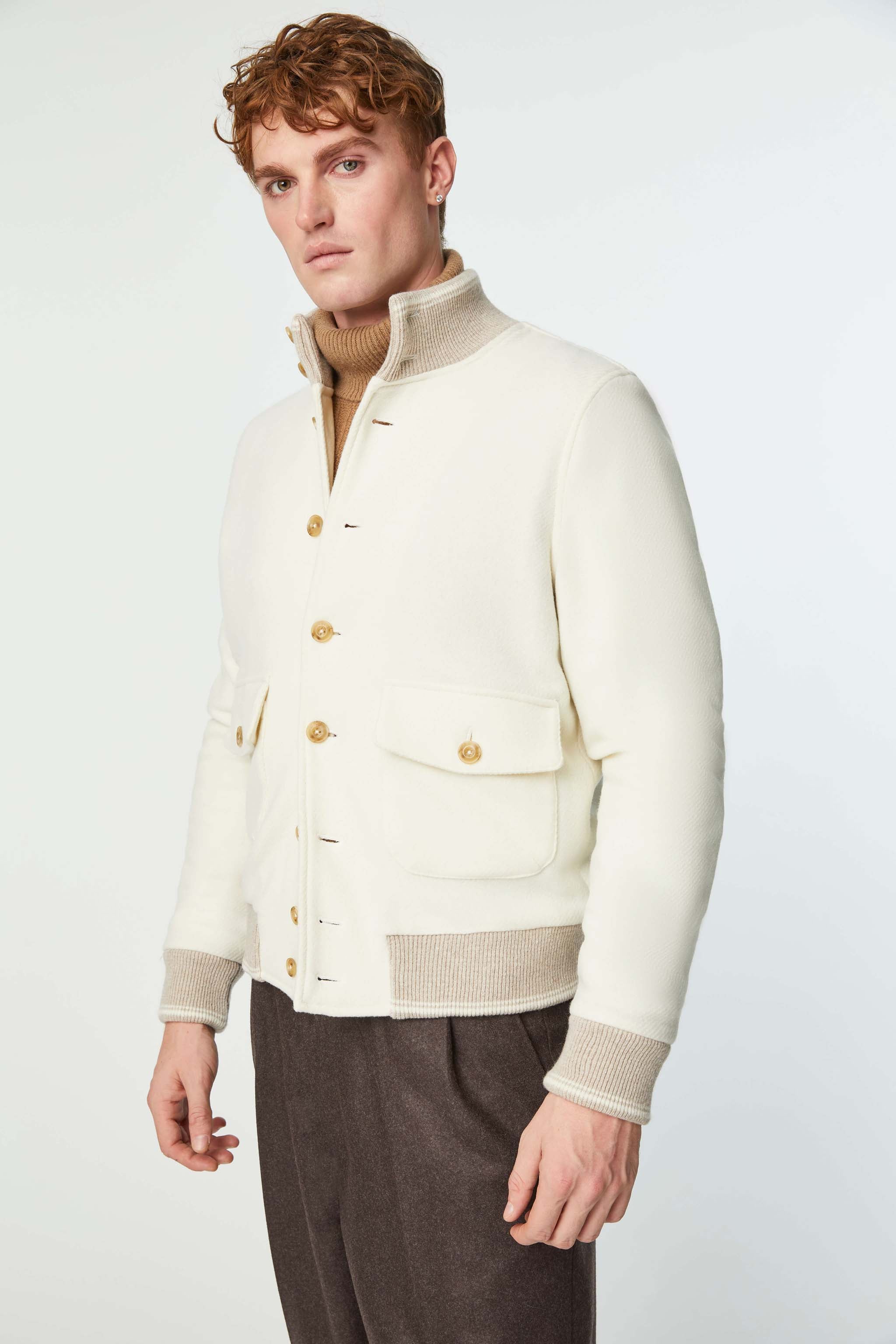 Bomber in jersey bianco avorio