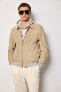 Giubbino con zip in suede beige terra