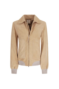 Giubbino con zip in suede beige terra