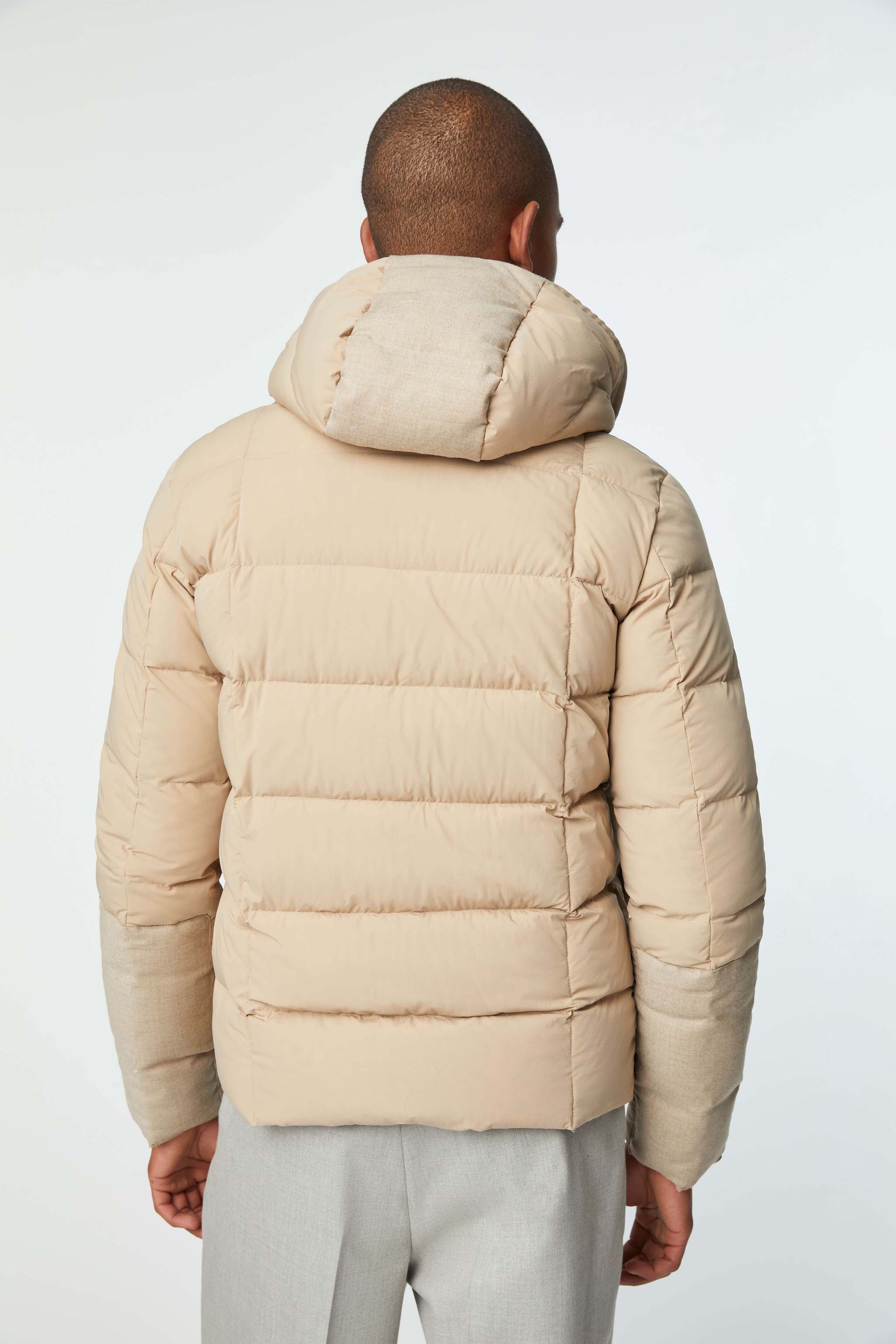 Hooded puffer jacket beige sale