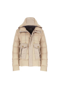 Hooded padded jacket in beige earth