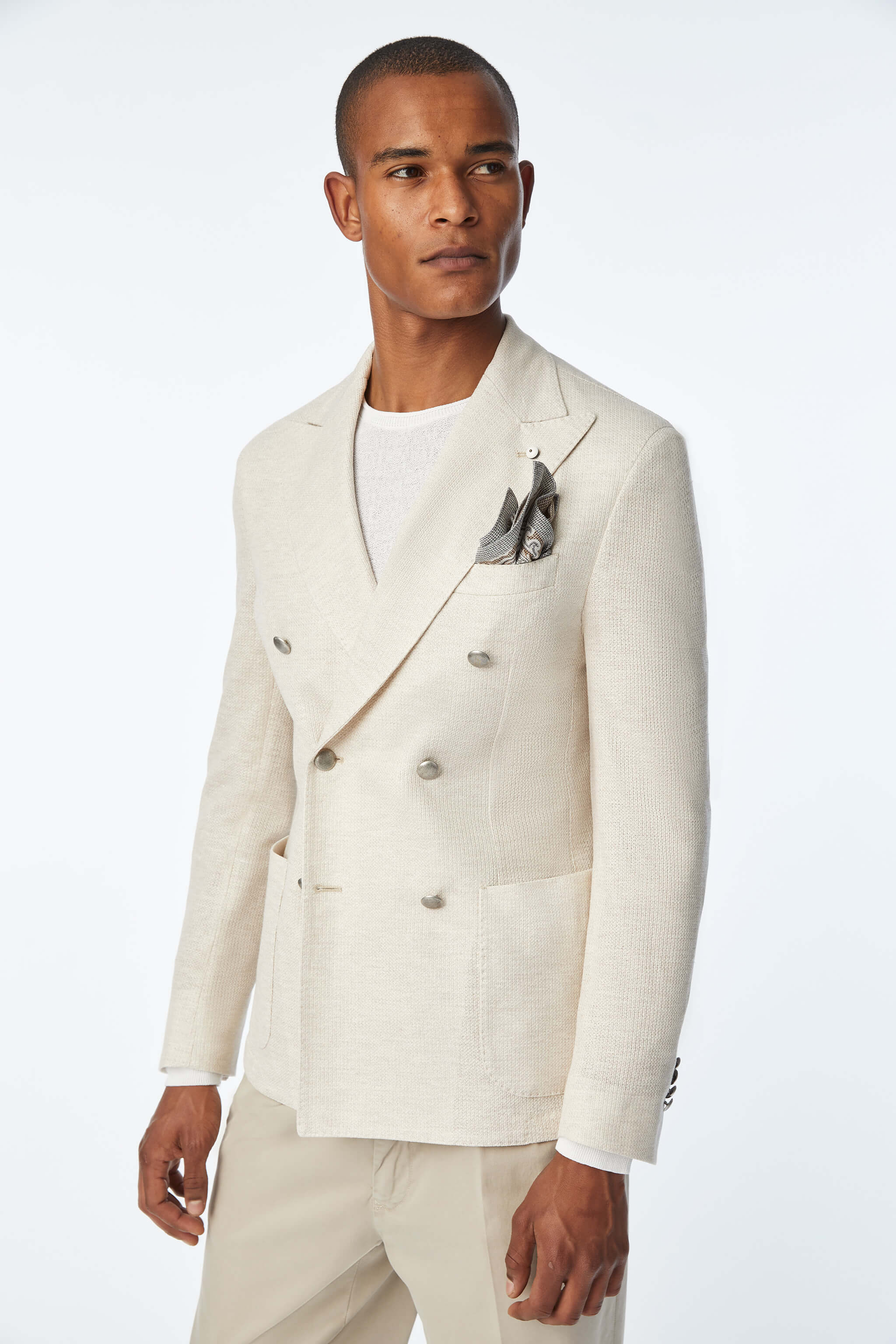 Double-breasted jersey TOM jacket in Ivory
