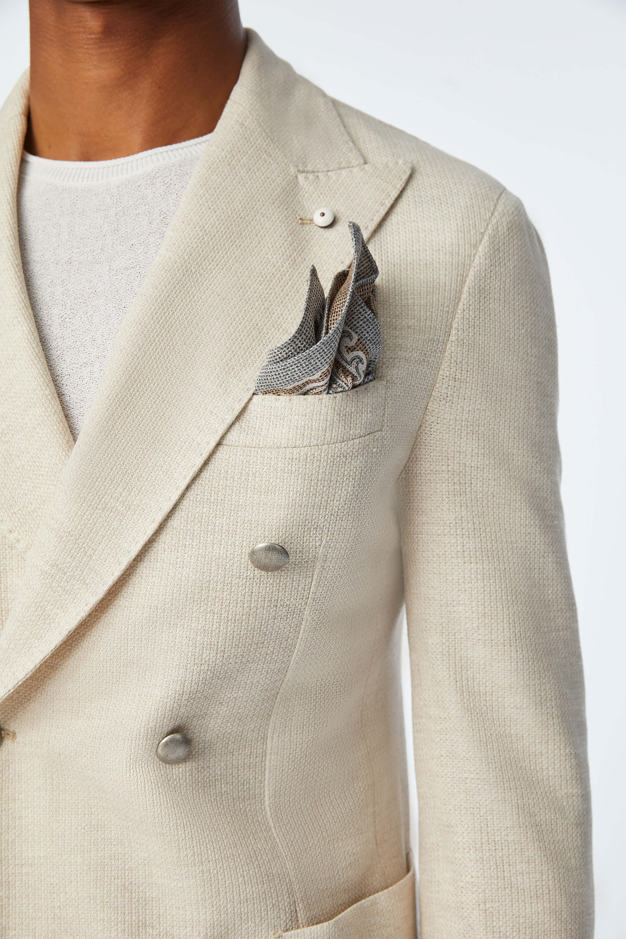 Double-breasted jersey TOM jacket in Ivory