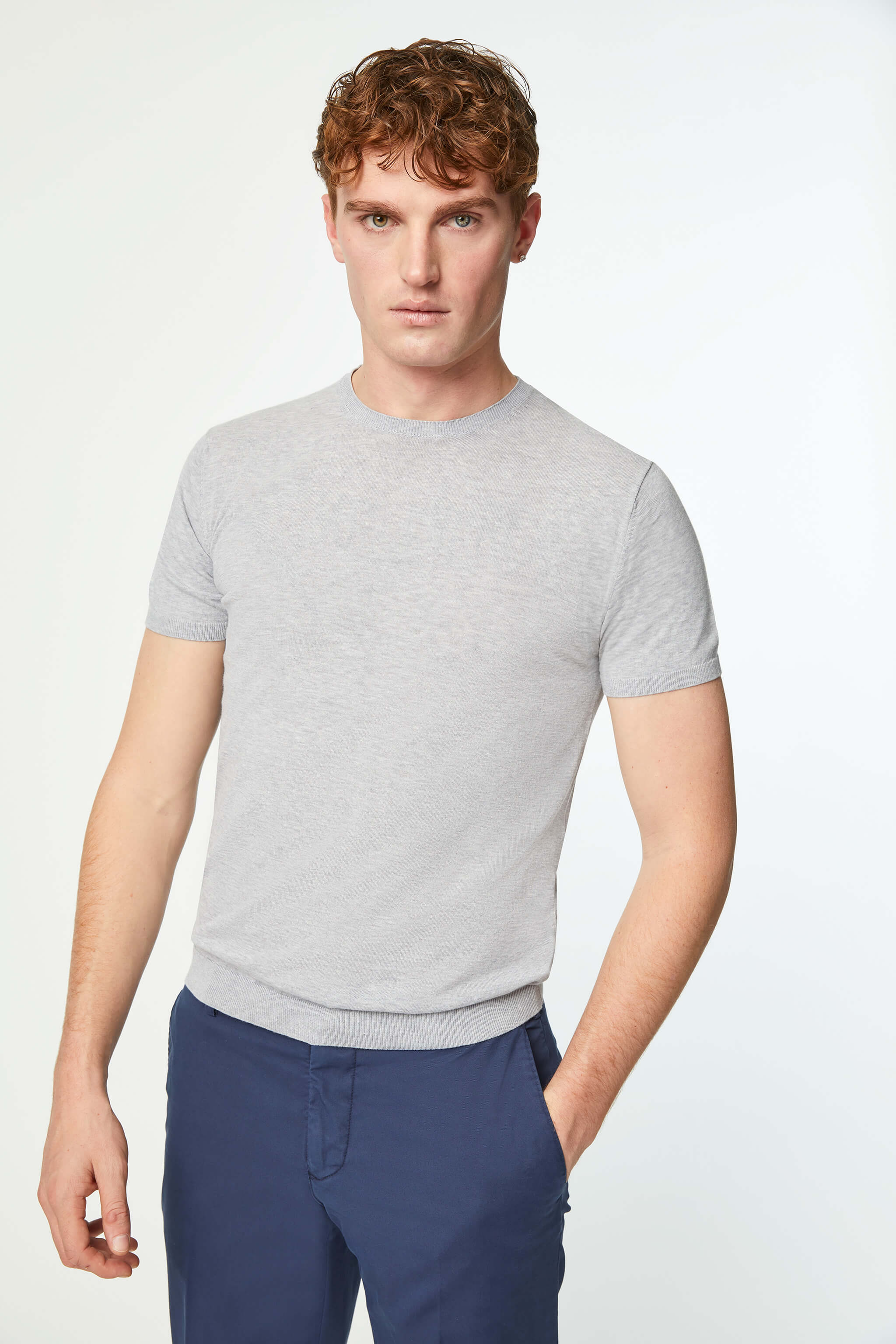 Short sleeve cotton T-shirt in Gray melange