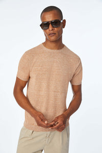 Short-sleeve cotton shirt in beige brick
