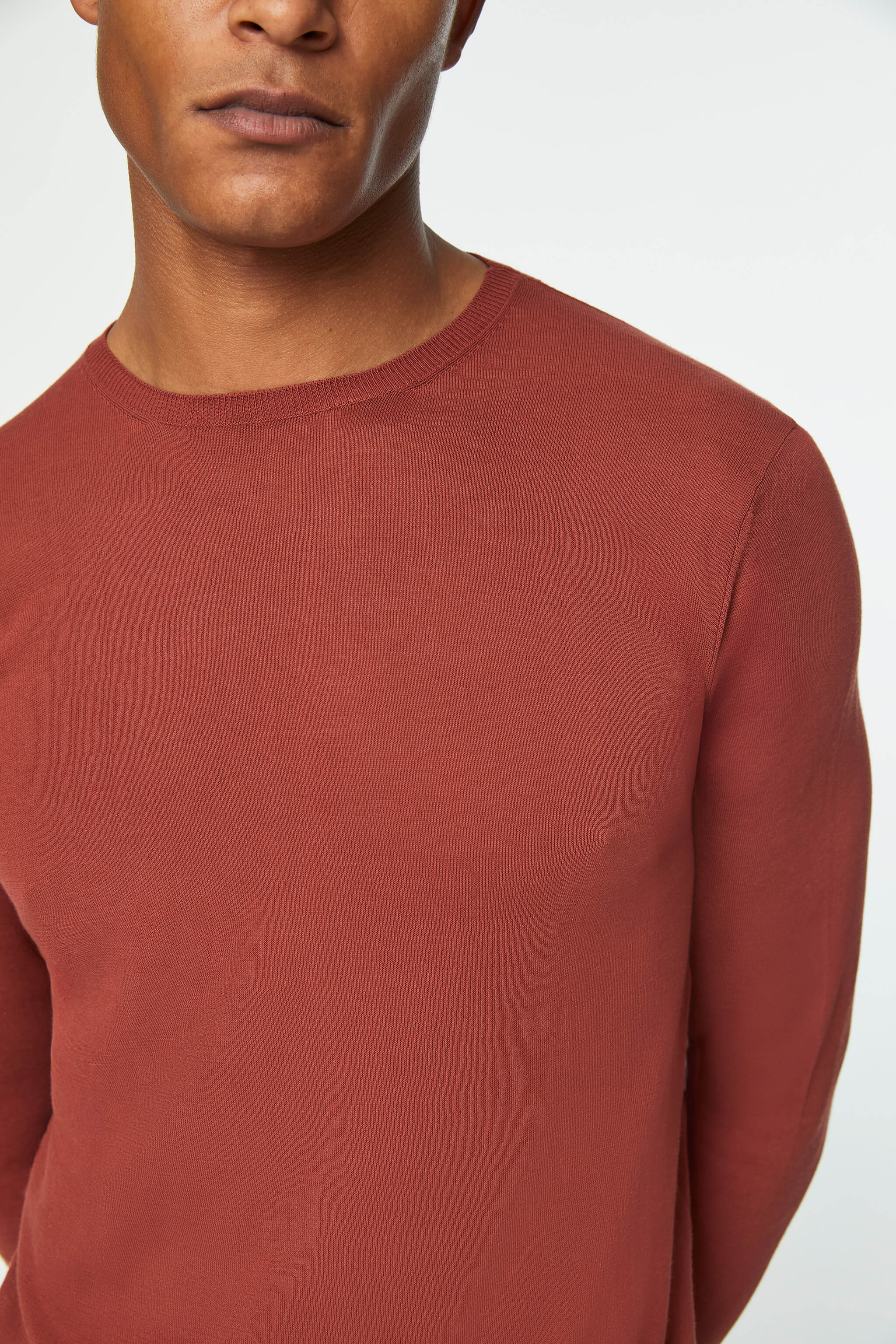 Long-sleeved cotton knit in Red brick